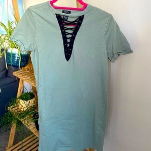 Rue21 Green Shoelace Front T-Shirt Dress